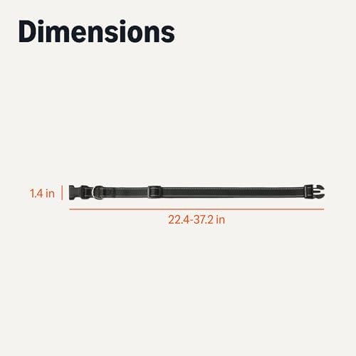 Amazon Basics Reflective Polyester Dog Collar, Adjustable Length 21"-37", 1.4" W, Quick-Release Buckle for Easy On/Off, Extra Large, Black