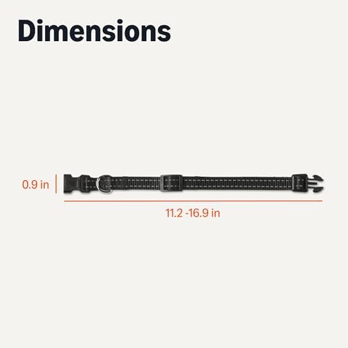 Amazon Basics Reflective Polyester Dog Collar, Adjustable Length 11.2"-16.9", 0.9" W, Quick-Release Buckle for Easy On/Off, Small, Black