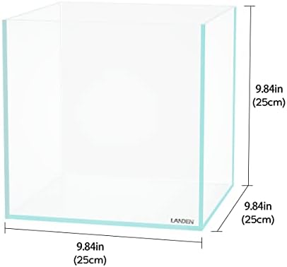 LANDEN Aquarium Cube 3.7 Gallon Ultra Clear Glass Rimless Fish Tank 25C