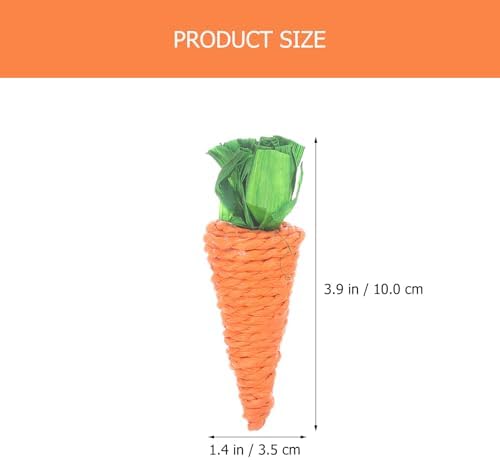 6pcs Woven Carrot Chew Toys for Hamsters Rabbits Guinea Pigs Hand Woven Straw Molar Toys for Teeth Grinding Stress Relief Cage Play 3.93X1.37X1.37in