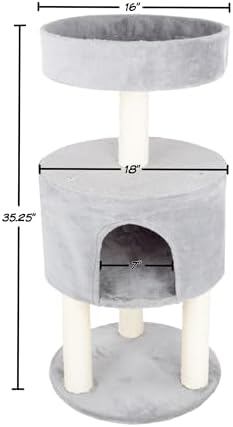 4-Tier Round Cat Tower - Large Cat Condo, Napping Perch, and 4 Sisal Rope Scratching Posts - Cat Tree for Indoor Cats by PETMAKER (Gray)