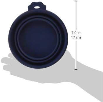 Doskocil Petmate 23369 Silicone Round 3-Cup Travel Bowl for Pets, Navy Blue