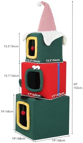 YITAHOME 60" Christmas Cat House with 3 Semi-Enclosed Cat Condos