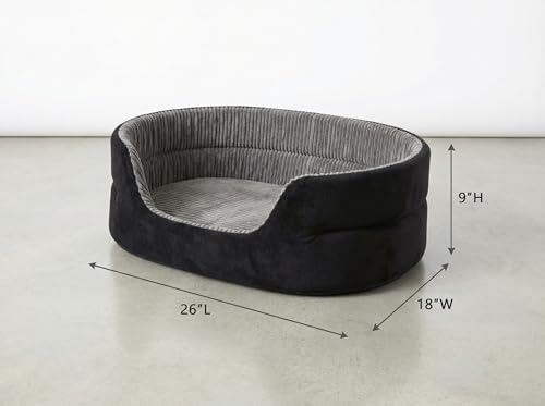 Medium Dog Bed Cat Bed 18x26 Inch, Calming Pet Bed for Dogs & Cats, Machine Washable Dog Bed,Half-Enclosed Open-Top Velvet Anti-Anxiety Bed, Cozy Snuggle Bed (Black)
