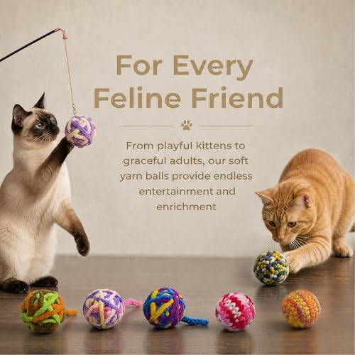 Cat Toy Yarn Ball with Bell Inside, 9Pcs Colorful Interactive Kitten Toys for Indoor Cats Play and Kitten Training, Includes 1.77" 1.57" 1.18" Balls