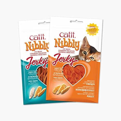 Catit Nibbly Jerky Cat Treats, Chicken Recipe - Grain-Free Cat Treat White 1.06 Ounce (Pack of 2)