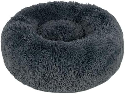 Best Pet Supplies Round Calming Dog Bed for Small, Medium & Large Dogs, Plush Donut Cuddler Pet Bed w/Raised Rim for Head, Neck Support, Anti-Slip Bottom Washable Bed - Gray, 24 x 24 x 7