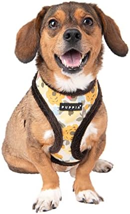 Puppia Alyssa Dog Harness Over-The-Head Warm Winter Flower Pattern Adjustable Chest for Small and Medium Dog, Brown, Medium