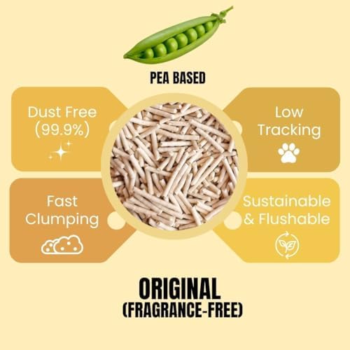 Pea Based Tofu Cat Litter, Dust Free Cat Litter, Low Tracking, and Natural Odor Control, Flushable (4 Bags, Original (Fragrance-Free))
