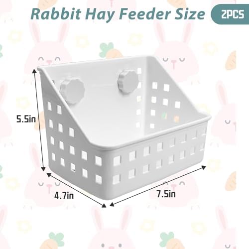 kathson 2PCS Rabbit Hay Feeder for Cages Bunny Hay Manger Holder Guinea Pig Hay Container for Small Animal Chinchilla Ferret Cage Accessories (7.5 X 4.7 X 5.5 inch)