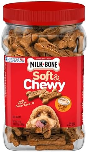 Milk-Bone Soft & Chewy Dog Treats Bundle: Chicken Recipe 25 Ounce + Real Bacon 25 Ounce
