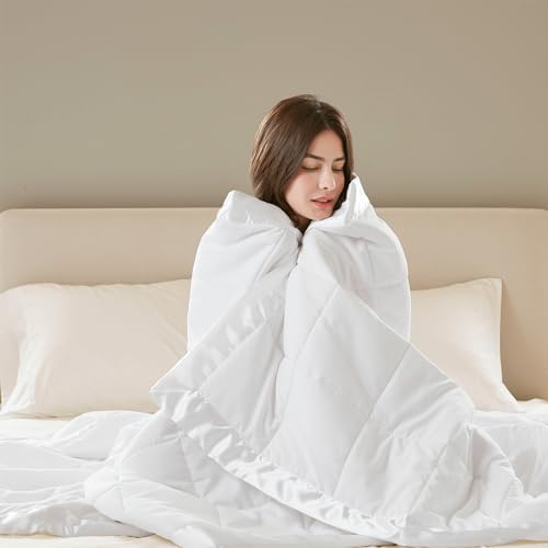 Madison Park Down Alternative Twin Size Blanket for Bed, Satin Trim, White