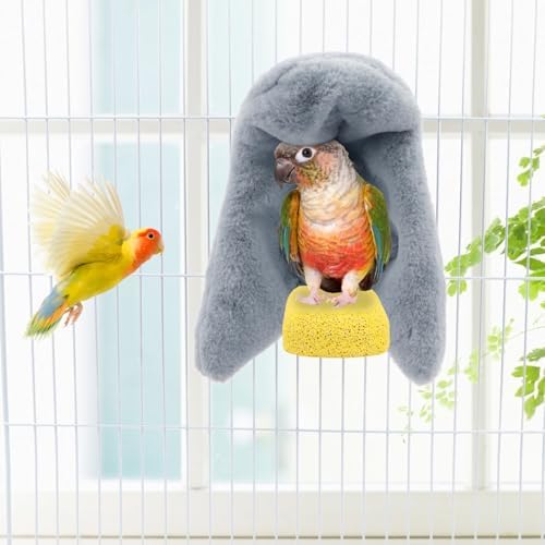 Wontee Cozy Bird Blanket Parrot Cage Snuggle Hut Warm Bird Nest House Bed Hanging Hammock for Parakeet Cockatiel Conure African Grey (Medium, Grey)