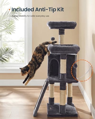 SONGMICS HOME Cat Tree, Cat Tower with Cat Cave, Scratching Ramp, Sisal Scratching Posts, Multi-Level Cat Condo for Indoor Cats, Dark Gray