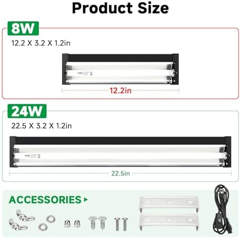 T5 UVB Reptile Light Fixture Upgrade Square HO UVB Bulb Lighting Combo Kit 10.0 UVB Light for Reptiles Terrarium Fluorescent 8W Reptile Light Bar UVA UVB Desert Lamp for Bearded Dragon Turtle Tank
