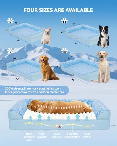 Cooling Dog Bed with PCM, Instant Chill Pet Sofa for Large, Indoor Outdoor