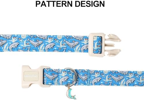 Lionet Paws Blue Summer Ocean Dog Collar with Cute Blue Whales Pattern Pendant - Female Male Boy Dog Collar for Small Medium Large Dogs S
