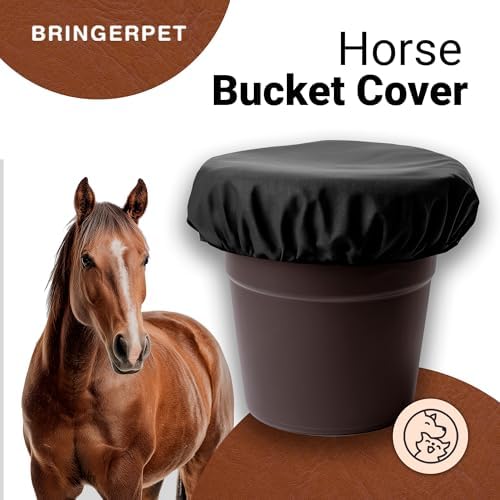 Horse Bucket Cover - Waterproof Bucket Cover for Feed Buckets for Horses, 210T Ripstop Polyester, Fits 2-5 Gallon (8-20 Quart), Cold-Flexible Daily-Use Cover (Black) - 1 pc