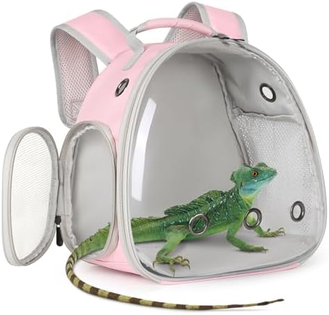 Hamster Backpack Carrier, Bearded Dragon Carrier Backpack with Clear Bubble Window,Small Animal Travel Backpack for Hedgehog Rat,Chameleon,Rabbit,Sugar Glider,Airline Approved (Pink, Backpack)