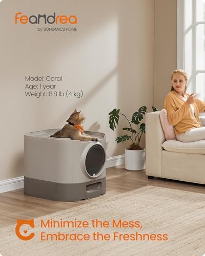 Feandrea Cat Litter Box with Lid, XL Enclosed, Slide-Out Tray, Scoop