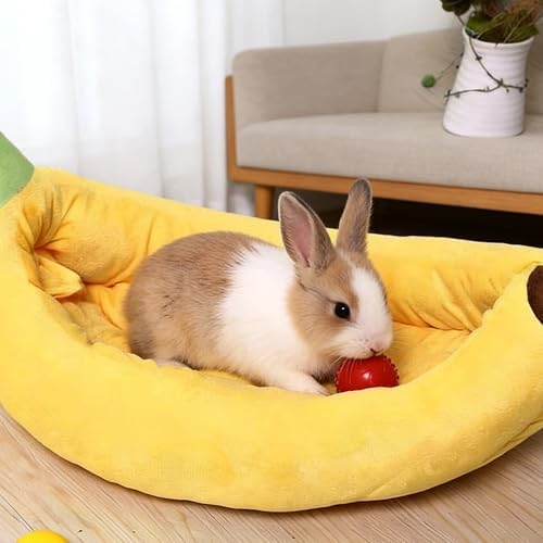 Rabbit Bed Warm Small Dog Cat Sleeping Carrot Banana Beds Bunny Bed Guinea Pig Hideout Bed Thick Soft with Removable Mat,Machine Washable Guinea Pig Cushion (Banana(18.5 * 11.02 * 3.94))