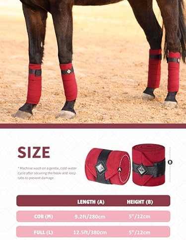 4/Pack Polo Wraps for Horses Soft Breathable Fleece Polo Bandages Horse Leg Wraps w/Bling for Stable Use, Training -Red M