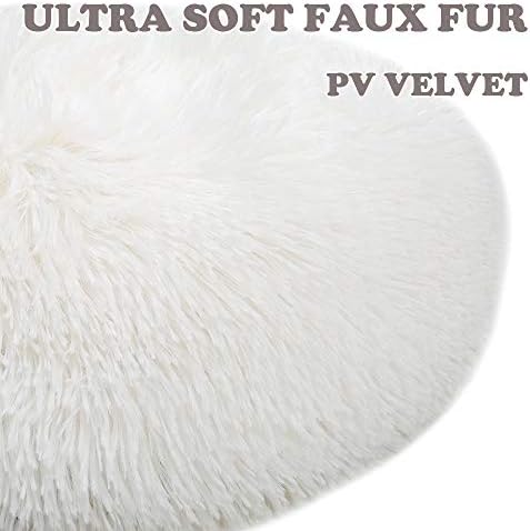 otoez Kitten Puppy Donut Bed - Small Round Dog Cat Beds Anti Anxiety Plush Pet Calming with Non-Slip Waterproof Bottom, Washable (19.7", White)