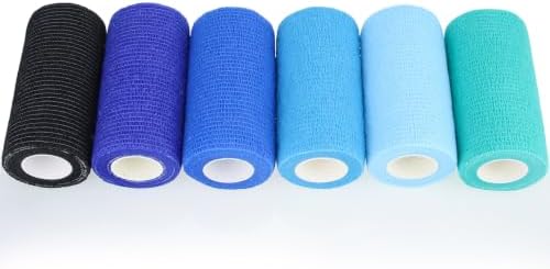 Self Adhesive Bandage Wrap Animal Cohesive Bandage Self Adherent Wrap First Aid Tape for Dogs Cats Horses Birds & Wrist Healing Ankle Sprain (4 Inch Blue Change 6 Rolls)