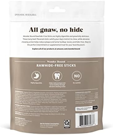 Wonder Bound Beef Flavor Dog Treat Sticks - 10 Count - Rawhide-Free, Dental Health Chews for Plaque & Tartar Control, Easy to Digest, Long-Lasting