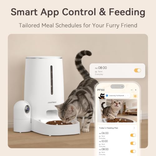 Automatic Cat Dog Feeder with Camera 4L, 2.4G/5G WiFi Smart Pet Food Dispenser with Night Vision, 2-Way Audio, Meat Call and Motion Alert, Stainless Steel Bowl, Dual Power Support, AI Feature