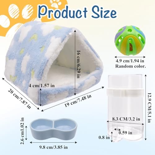 Hedgehog Bed Cave Nest Hideout Hedgehog Accessories Ball Toy Pet Water Dispenser and Pet Bowl, Washable Warm Small Animals House Cage Accessories for Hedgehogs Guinea Pigs Hamsters