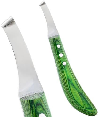 – Super Sharp Hoof Knife | Stainless Steel Blade with Wooden Handle | Professional Farrier Hoof Trimming Tool for Horses & Equine Hoof Care (Green Right-Hand)