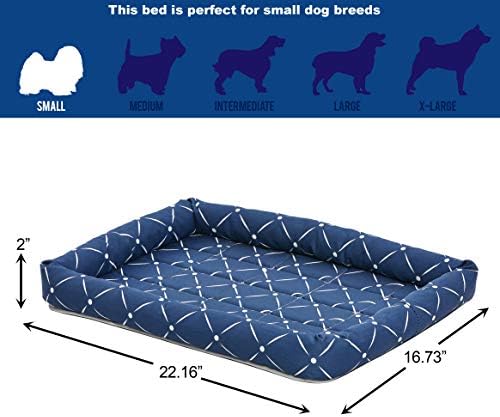 MidWest Homes for Pets 40224-BLD Quiet Time Couture Ashton Bolster Pet Bed, Small Dog/24, Blue & White Diamond Pattern