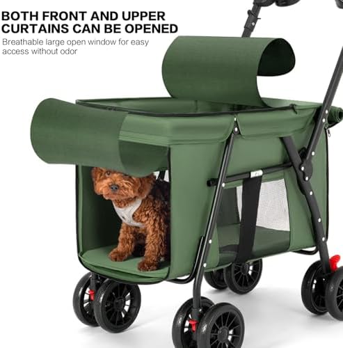 Pet Stroller Cat Dog Stroller Travel Folding Pet Carriers(Green)