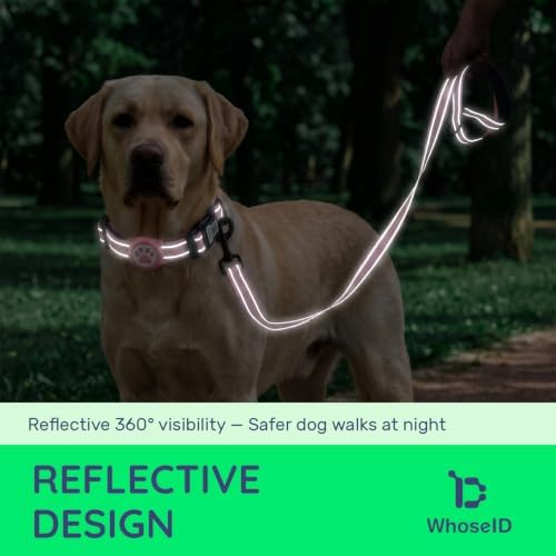 Airtag Dog Collar and Leash Set,Reflective Ultra-Durable Nylon Padded with QR Buckle & IP68 Waterproof Air Tag Holder Compatible for Apple AirTag, Comfortable for Small Medium Large Dogs (Pink Set,L)