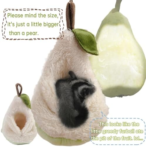 Pear-Shaped Hamster Pouch Bed - Plush Sugar Glider Hideout, Small Pet Habitat Decoration Cozy Cage Accessories for Mice, Gerbil, Golden Bear, Degu