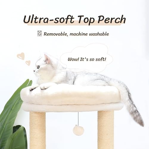 KAMABOKO Modern Cat Tree, 53" Tall Cat Trees for Indoor Cats w/Natural Sisal Scratching Posts, Hand-Woven Condo & Top Perch, Cat Tree for Kittens Climb Play & Rest