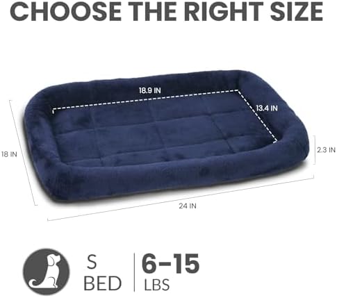 Patas Lague Small Dog Bed Bolster Pet Crate Mat 24''x18'' Navy Blue
