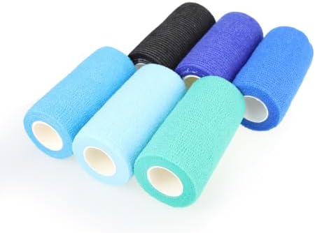Self Adhesive Bandage Wrap Animal Cohesive Bandage Self Adherent Wrap First Aid Tape for Dogs Cats Horses Birds & Wrist Healing Ankle Sprain (4 Inch Blue Change 6 Rolls)