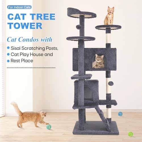 FDW | 54" Cat Tree Tower | Ashy | Multi-Level Indoor Activity Center