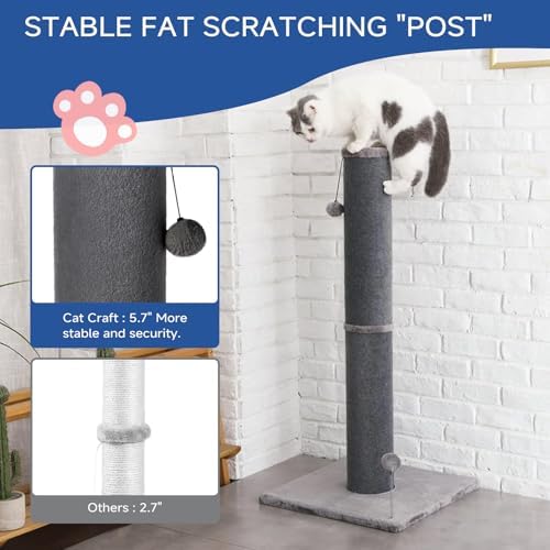 Cat Craft 41" Tall Short Plush Cat Scratching Post for Indoor Cats, Gray
