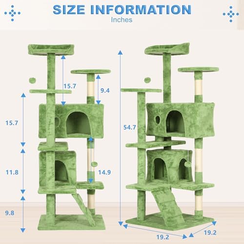 FDW | 54" Cat Tree Tower | Green | Multi-Level Indoor Activity Center