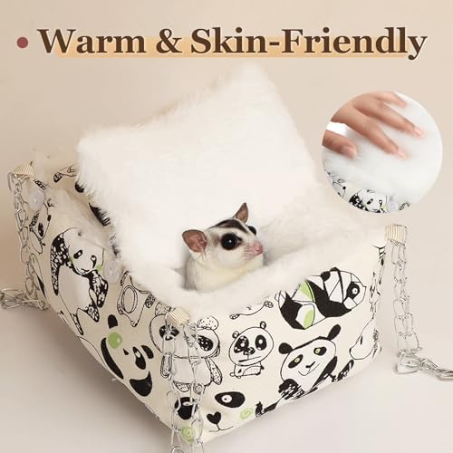 Sugar Glider Bonding Pouch,Hamster Bed with Faux Rabbit Fur Lining,Syrian Hamster Habitat Mini House,Play and Sleeping- Pet Hideout