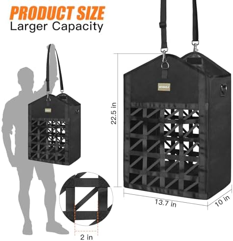 Dual Purpose Feed Horse Hay Bags, 2 Pack Large Black Oxford Fabric