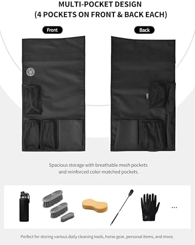 Harrison Howard Horse Saddle Rack Cover with Pockets, Waterproof Saddle Storage Cover & Horse Tack Organizer, Saddle Rack Protection for Barn, Trailer & Travel(Saddle Rack not Included)-Black
