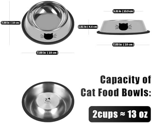 Serentive 2Pcs Cat Bowls Non-Slip Stainless Steel Small Cat Food Bowl Unbreakable Thick Rubber Base Easily Clean Lovely Color