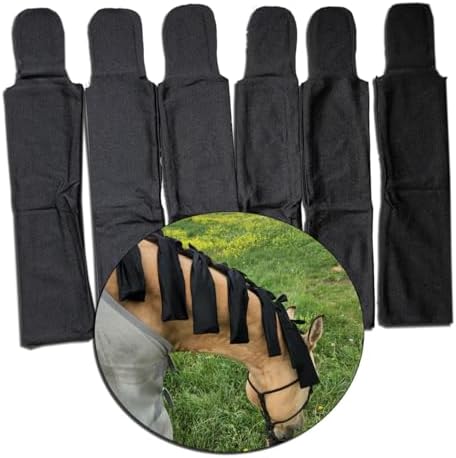 Horse Mane Bags for Horses, Set of 6 Handmade Lycra Mane Bags, Helps Reduce Tangles, Breakage & Rubbing, Washable Braided Mane Covers for Longer, Healthier Manes, Ranch Hand (XL-Black)