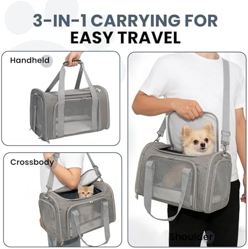 Soft-Sided Cat Carrier 18x11x11 in Expandable Travel Pet Bag 15LBS
