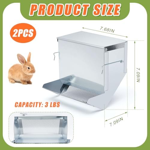 Maxcheck 2 Pcs Rabbit Feeder for Cages, 7.7 Inches, Mesh Bottom, Silver