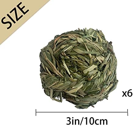 6 Pcs Bunny Timothy Grass Ball Natural Chew Toy Woven Chewing Toys Rabbit Molar Small Animals Teeth Grinding Suitable for Hamster Totoro Gerbils Guinea Pig Squirrel